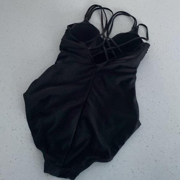 POINT ZERO black ruched swimsuit one-piece bathing suit 8 - Picture 2 of 4